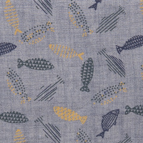 Gray Fish Print Linen Shirts