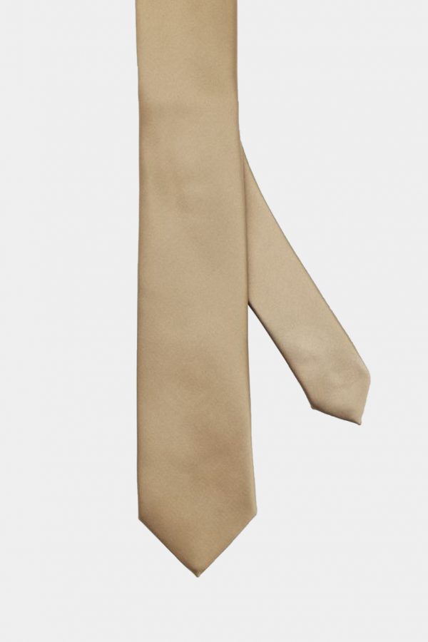 beige plain satin necktie dgrie