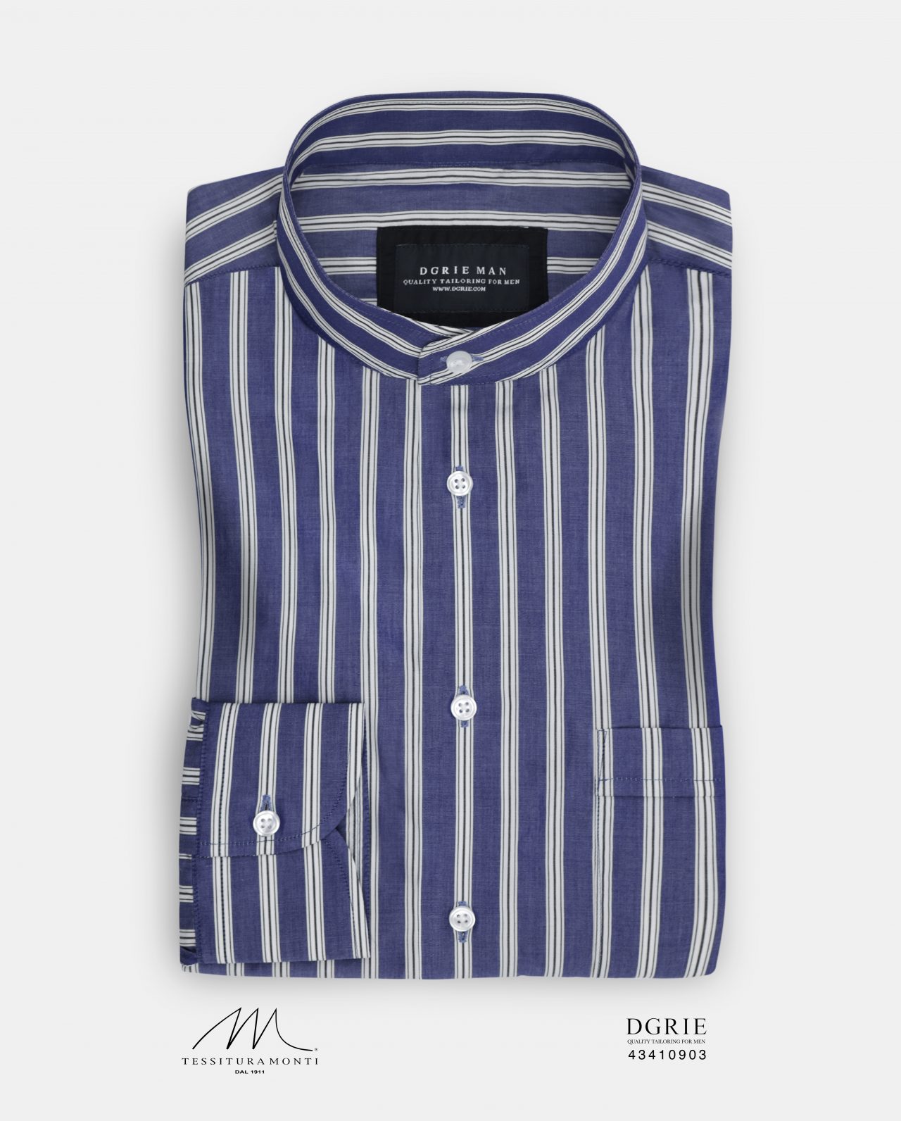 monti signature navy stripe mandarin shirt dgrie