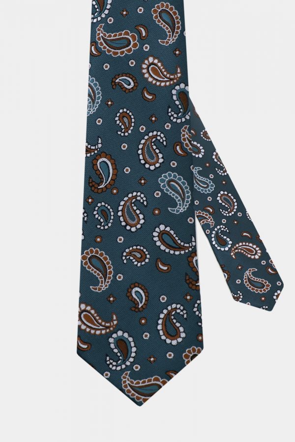 green paisley golden brown necktie dgrie 1