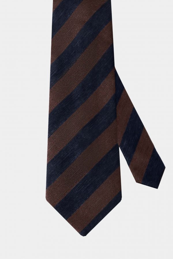 navy brown strip herringbone necktie dgrie 1