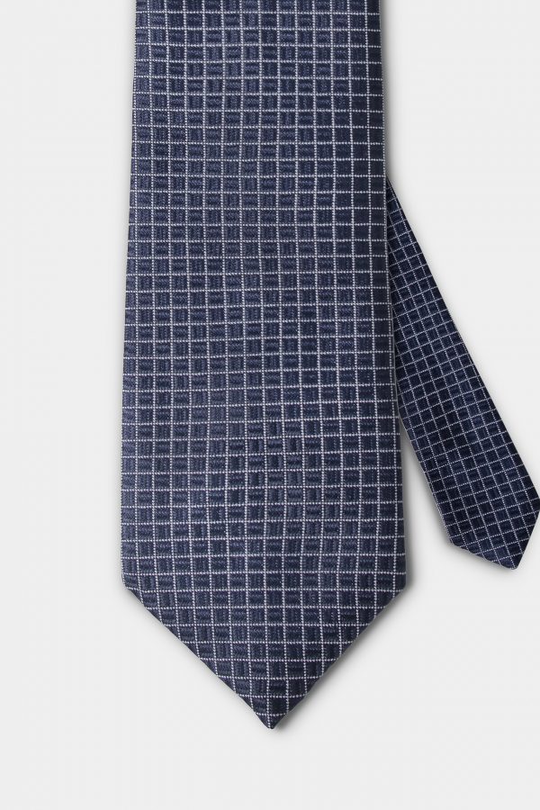 navy white check necktie dgrie