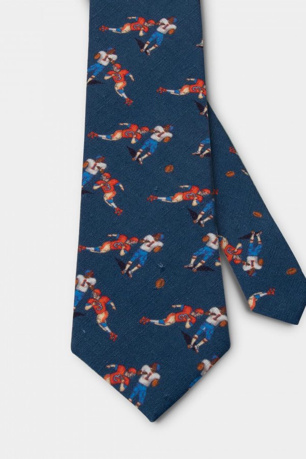 rugby sport pattern on blue 3 inch necktie dgrie