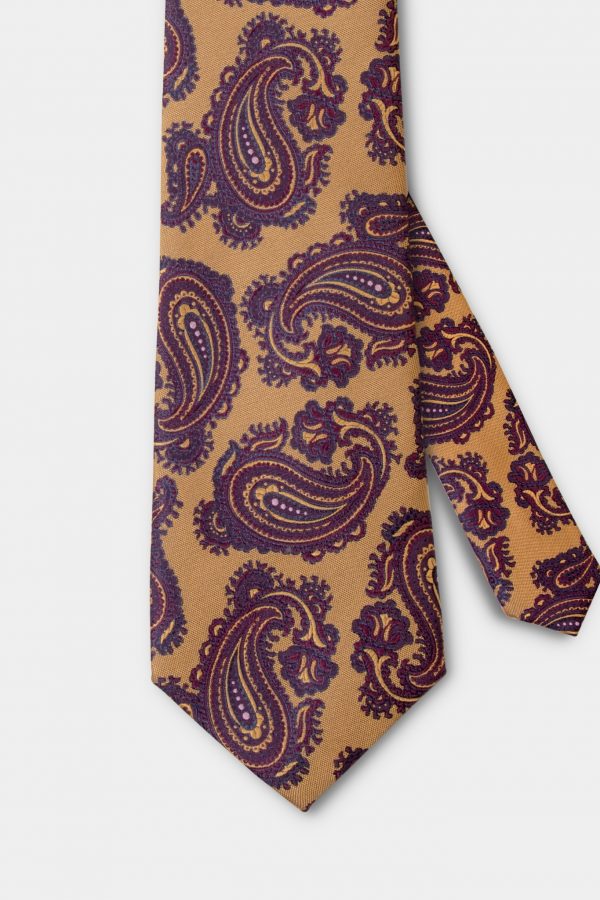 burgundy red paisley on mustard yellow 3 inch necktie dgrie 1