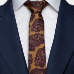 burgundy red paisley on mustard yellow 3 inch necktie dgrie