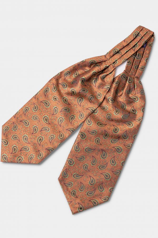 light greenampburgandy red paisley on orange go ascot tie dgrie